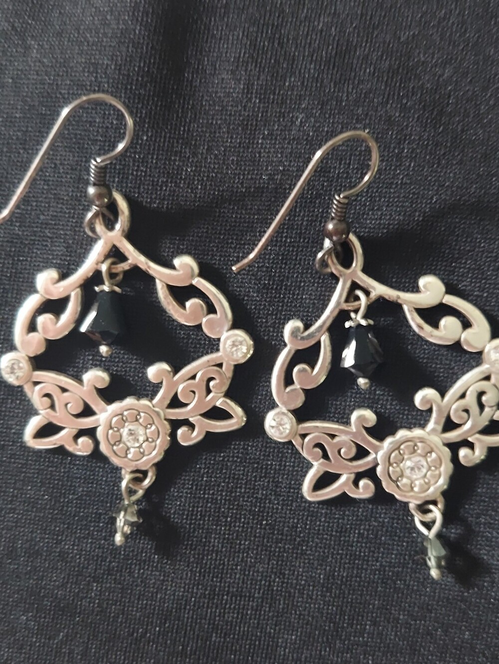 Brighton Silver Filigree Earrings with Black Bead Accents
